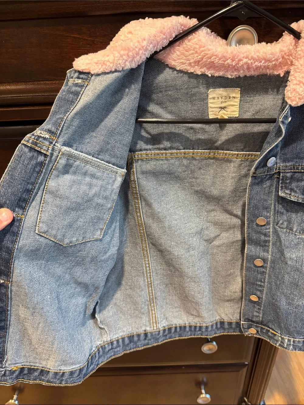 Hayden Girl Pink Collar Denim Jacket for Kids - Unknown Brand